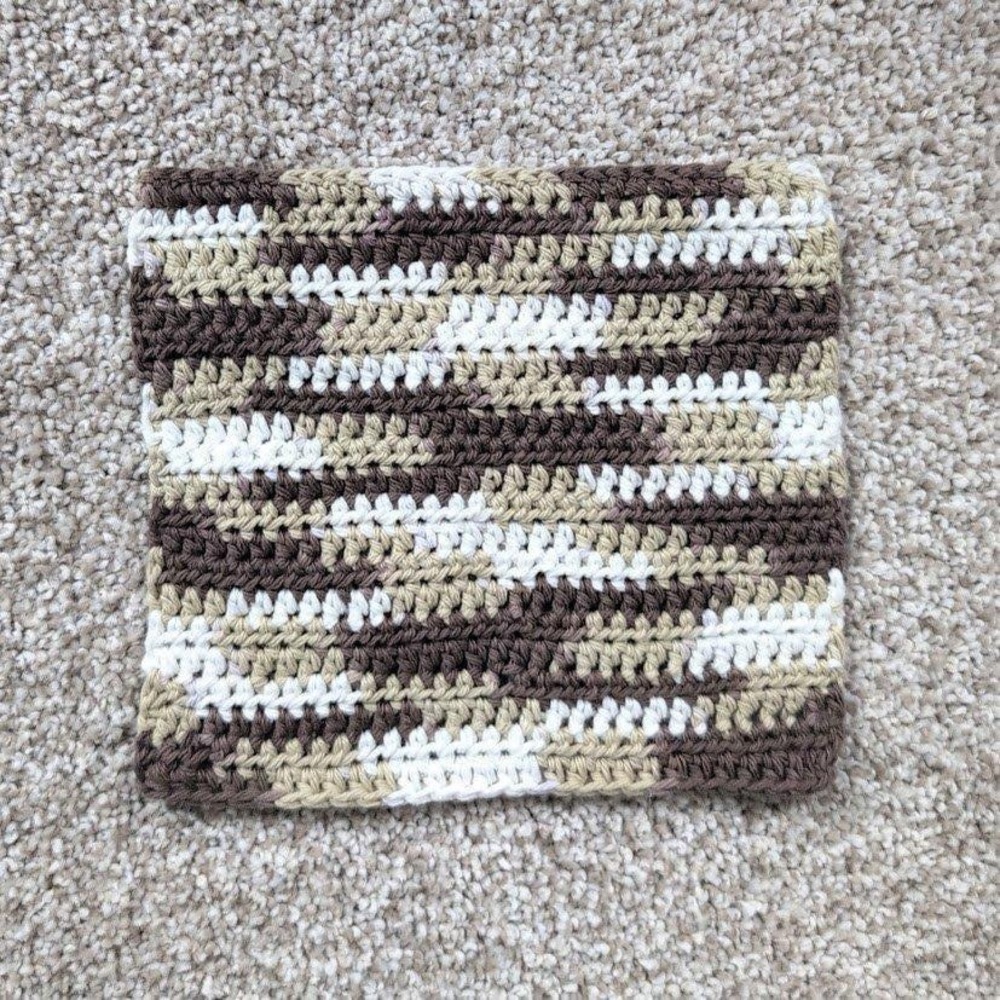 Handmade Crochet Washcloth Dishcloth Cotton Chocolate Milk Stripes Brown‎ White